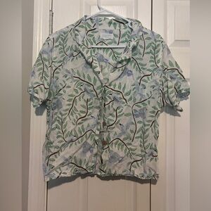 Cynthia Rowley White Short-Sleeve Botanical Print Button-Down Shirt